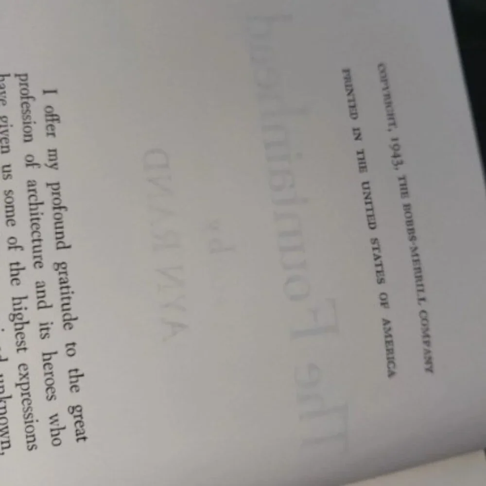 Vintage Book The Fountainhead 1943 Ayn Rand Bobbs-Merrill Hardcover No Dust Jack